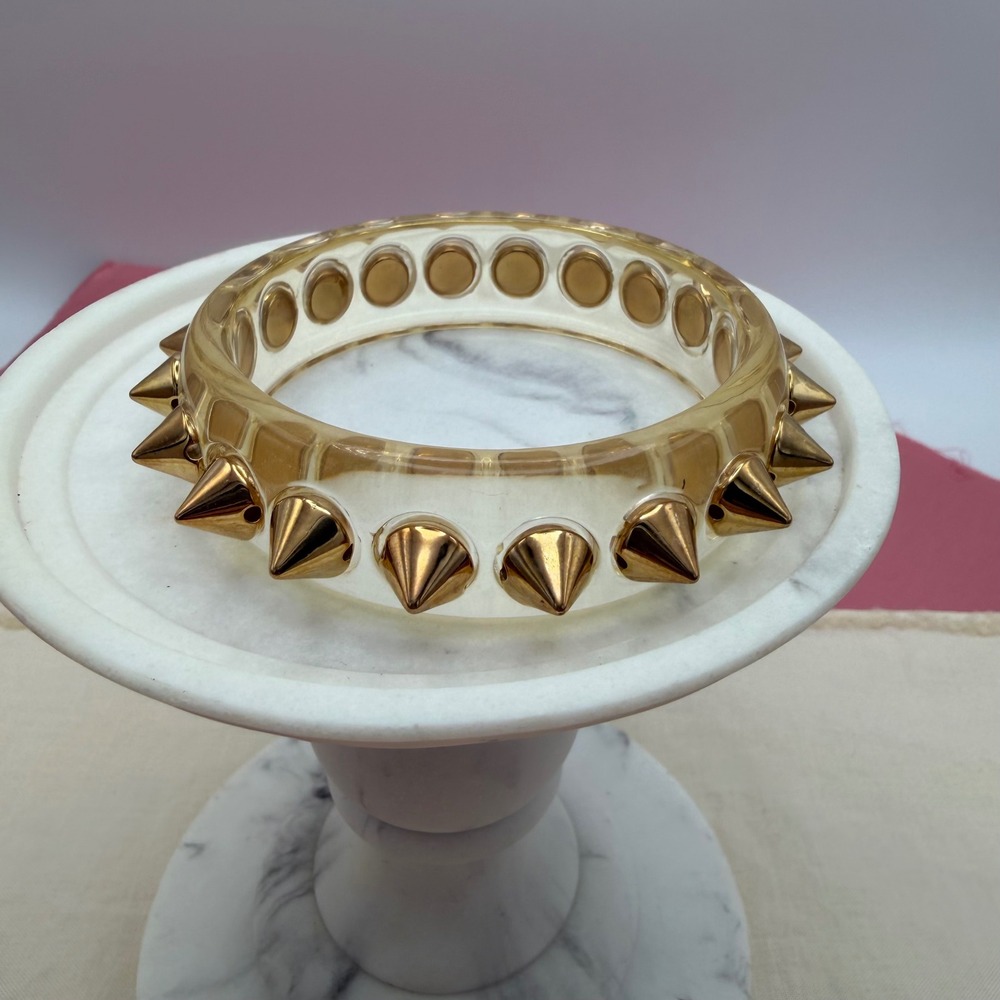 Gold Spiked Amber Acrylic Bangle Bracelet Chunky Punk Statement Jewelry